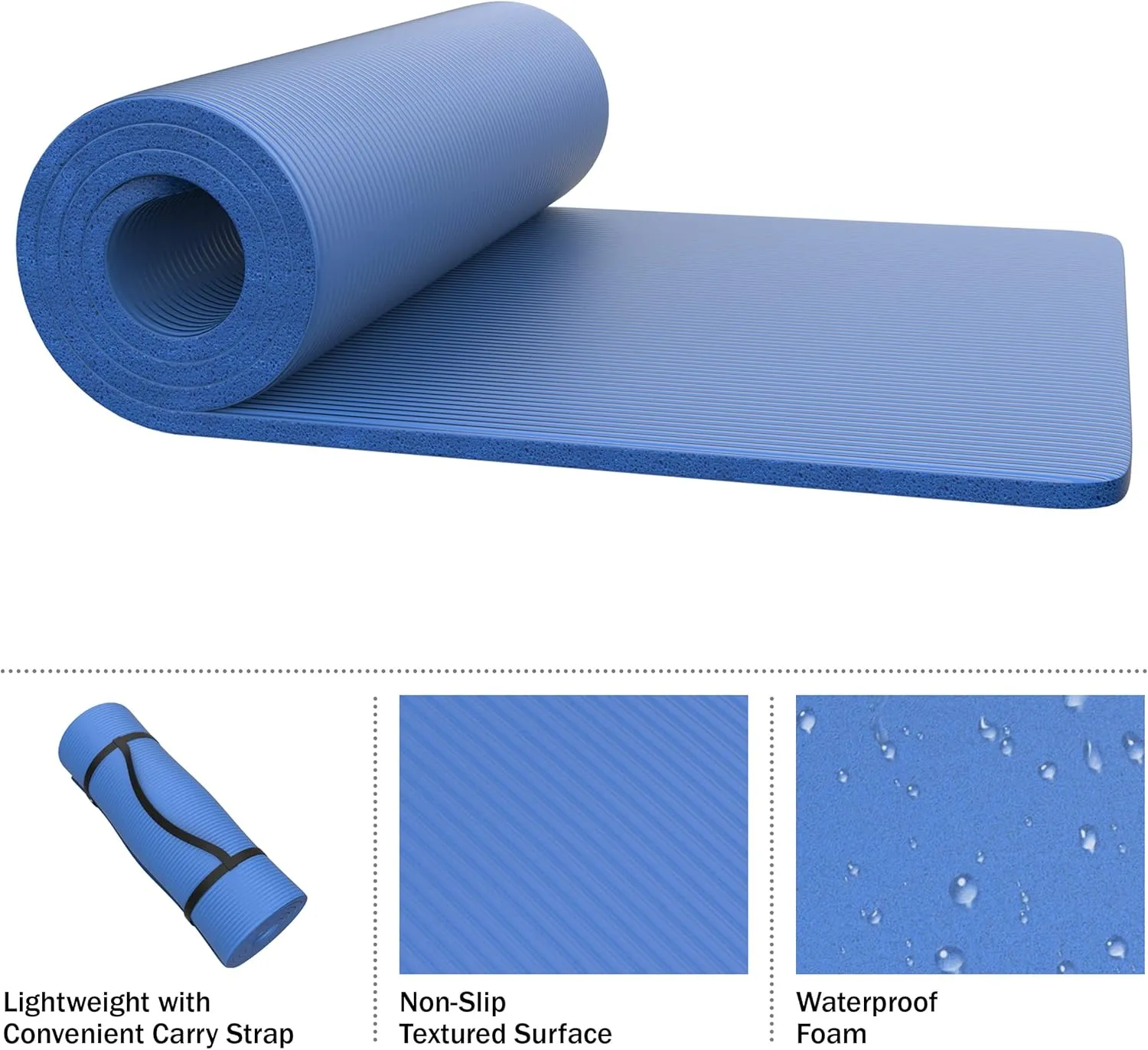 Foam Sleeping Pad for Camping - 0.75-Inch-Thick Waterproof Sleep Pad with Carry Straps for Cots, Tents, or Sleepovers by Wakeman Outdoors (Blue)