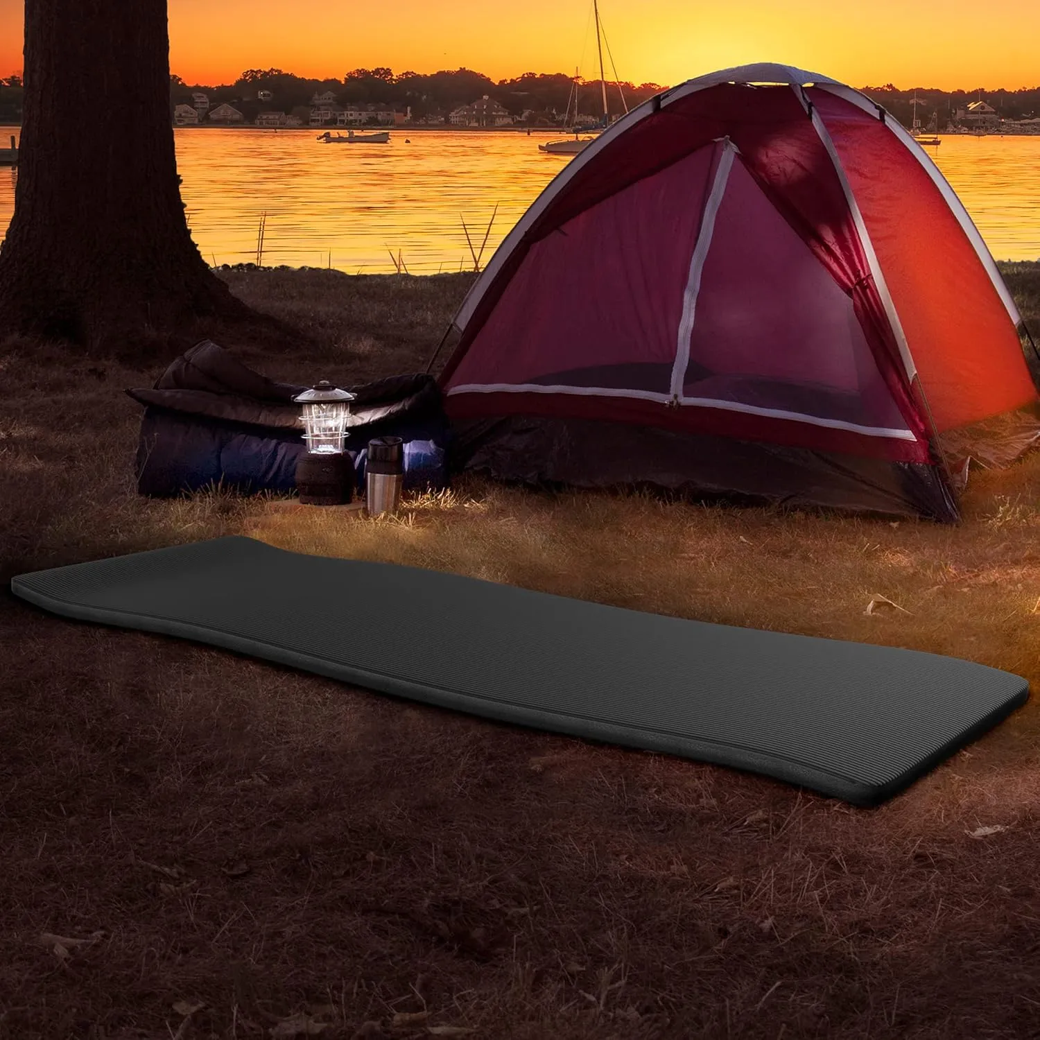 Foam Sleeping Pad for Camping - 0.75-Inch-Thick Waterproof Sleep Pad with Carry Straps for Cots, Tents, or Sleepovers by Wakeman Outdoors (Blue)