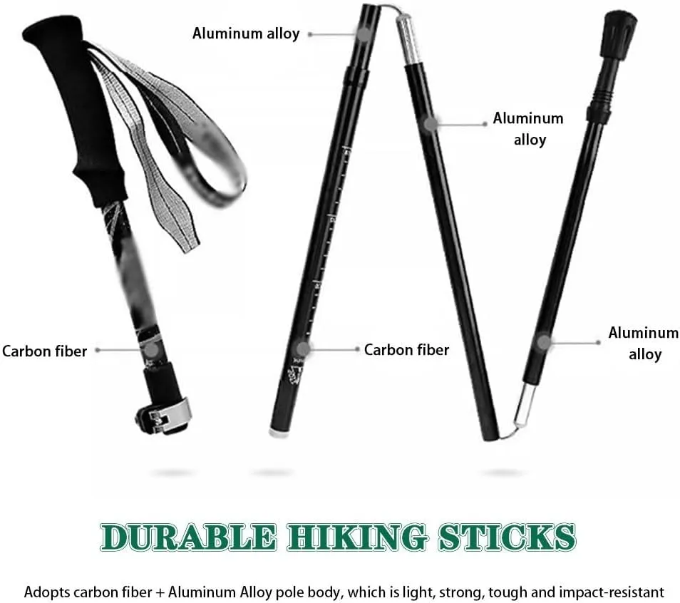 Foldable Portable Trekking Poles, Ultralight Nordic Walking Sticks, Telescopic, Quick Locks, for Camping