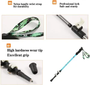Folding Cane Walking Stick Walking Trekking Poles,Adjustable Telescopic Collapsible Hiking Sticks with Quick Lock Adjustable Wrist Straps for Hiking,Camping,Mountaining,Backpacking,2Pcs Extendable Wal