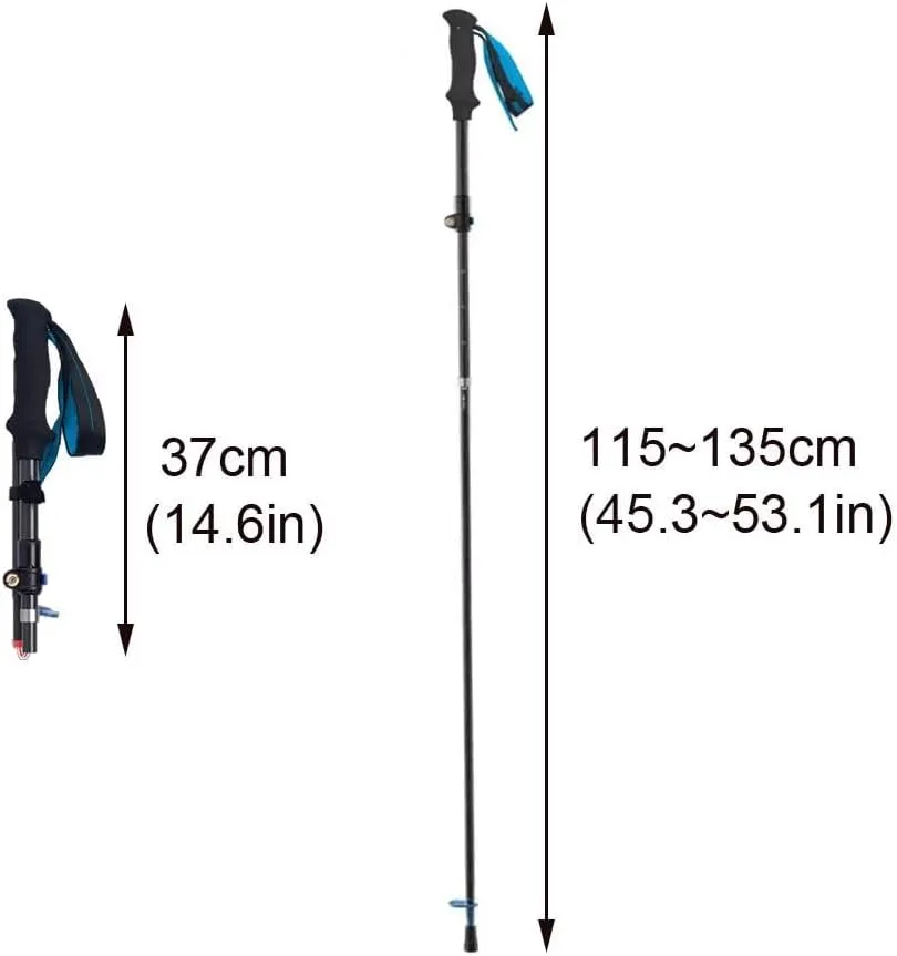 Folding Collapsible Hiking Pole, Adjustable Telescopic Trekking Poles, Carbon Fibre Walking Stick, Ultra-light Hiking Stick for Hiking, Camping, Mountaining, Backpacking, Walking, Trekking