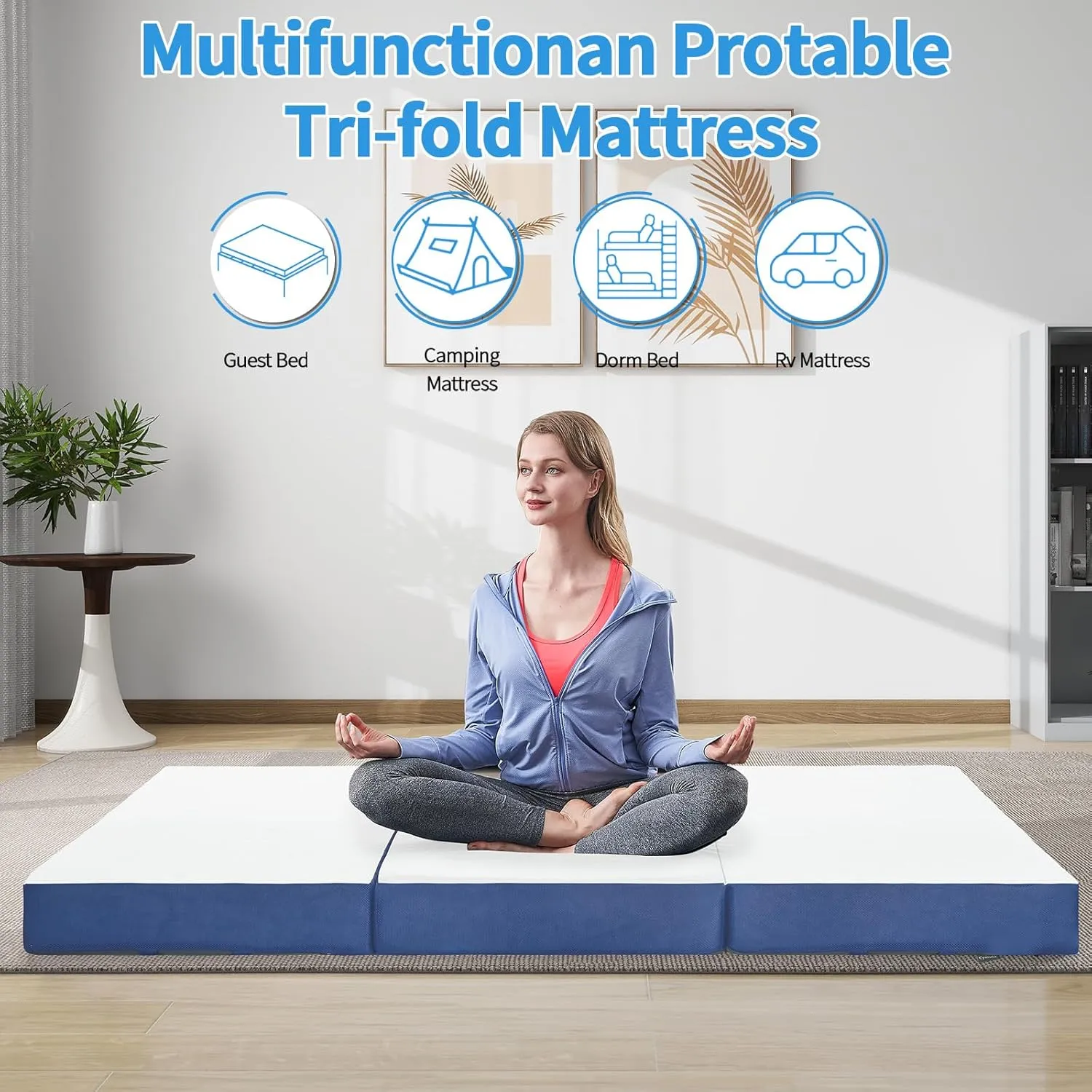 Folding Mattress Twin,6 inch Memory Foam Tri Fold,Portable Mattress with Washable Cover, Guest Bed Portable Foldable Mattress Topper for Camping, Road Trip,Travel(38"×75"×6")