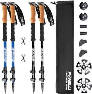 Foxelli Hiking Poles Bundle (2 Pairs) – Black & Blue Collapsible Lightweight Carbon Fiber Trekking Poles with Accessories
