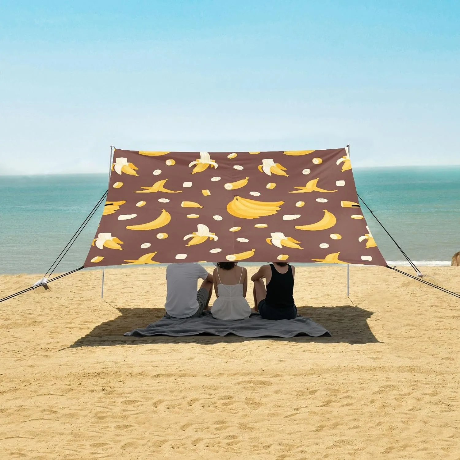 Fruit Banana Yellow Pattern Beach Camping Tent Sun Shelter for Whole Family, Beach Shade Canopy with UPF50  UV Protection,Easy Set Up and Carry,Outdoor Shade for Trips, Fishing, Backyard Fun Pi