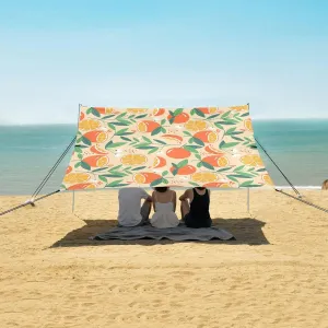 Fruits Orange with Leaves Pattern Beach Camping Tent Sun Shelter for Whole Family, Beach Shade Canopy with UPF50  UV Protection,Easy Set Up and Carry,Outdoor Shade for Trips, Fishing, Backyard
