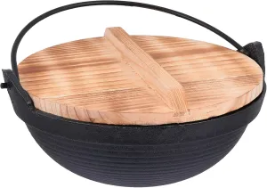 Frying 1 Set Cast Iron Camping Pot with Lid Hanging Cooking Pot Outdoor Picnic Cookware Nonstick Iron Deep Frying Pan for Dinner Backpacking Hiking 20cm pan, 19.5X19.5X6.5CM, Black