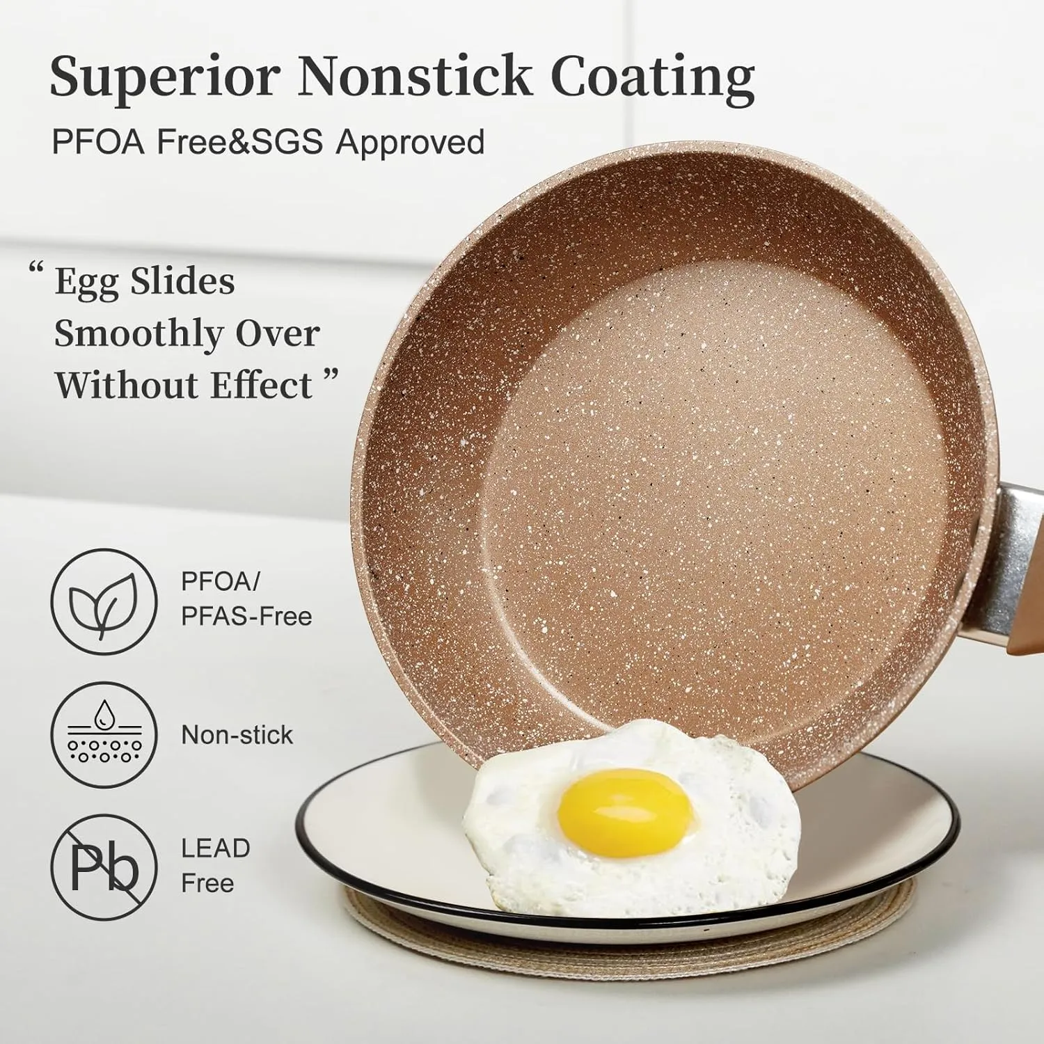 Frying Pan Set with Lids - Nonstick Frying Pan Set 3 Pcs, Non Stick Granite Cookware Set, Induction Skillet Set Egg Omelette Frying Pan W/Lid, Healthy No Toxic Cookware, Pan Set for Cooking, PFOA Free