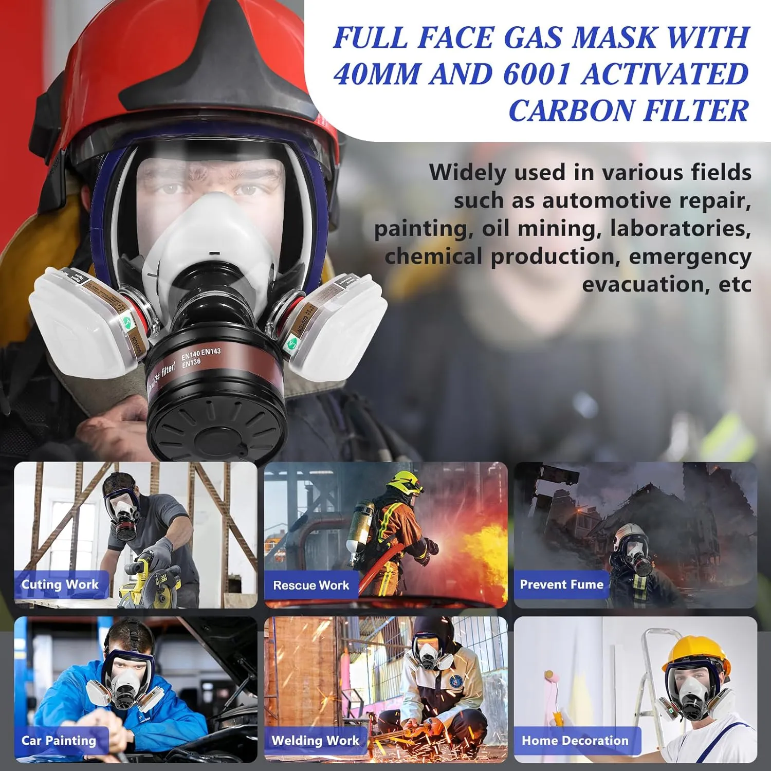Full Face Respirator Mask, Gas Masks Survival Nuclear and Chemical, Gas Respirator with Activated Carbon Filters