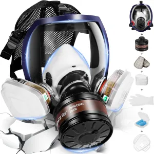 Full Face Respirator Mask, Gas Masks Survival Nuclear and Chemical, Gas Respirator with Activated Carbon Filters