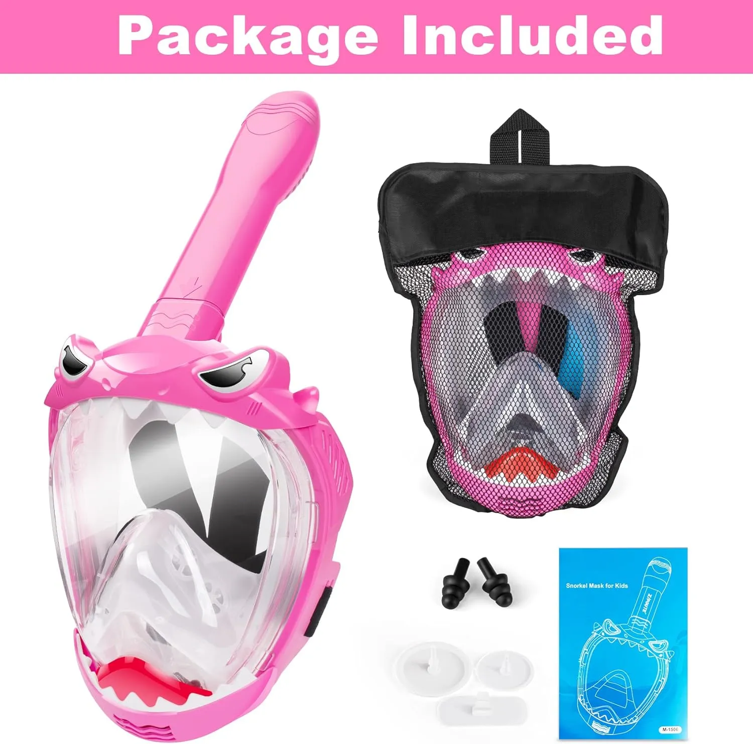 Full Face Snorkel Mask for Kids, Kids Snorkeling Set 180 Degree Panoramic View, Safe Anti-Leak Anti-Fog, Foldable Dry Top Snorkeling Gear for Kids Adult