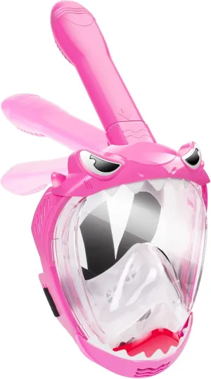 Full Face Snorkel Mask for Kids, Kids Snorkeling Set 180 Degree Panoramic View, Safe Anti-Leak Anti-Fog, Foldable Dry Top Snorkeling Gear for Kids Adult