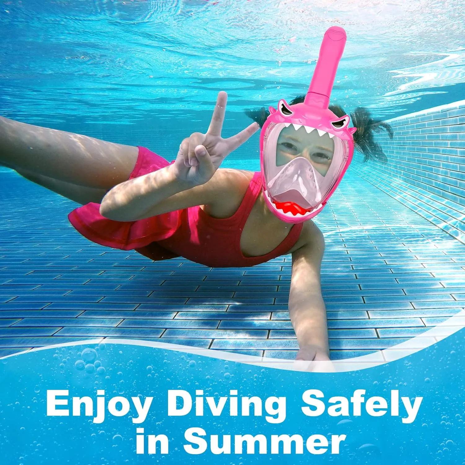 Full Face Snorkel Mask for Kids, Kids Snorkeling Set 180 Degree Panoramic View, Safe Anti-Leak Anti-Fog, Foldable Dry Top Snorkeling Gear for Kids Adult