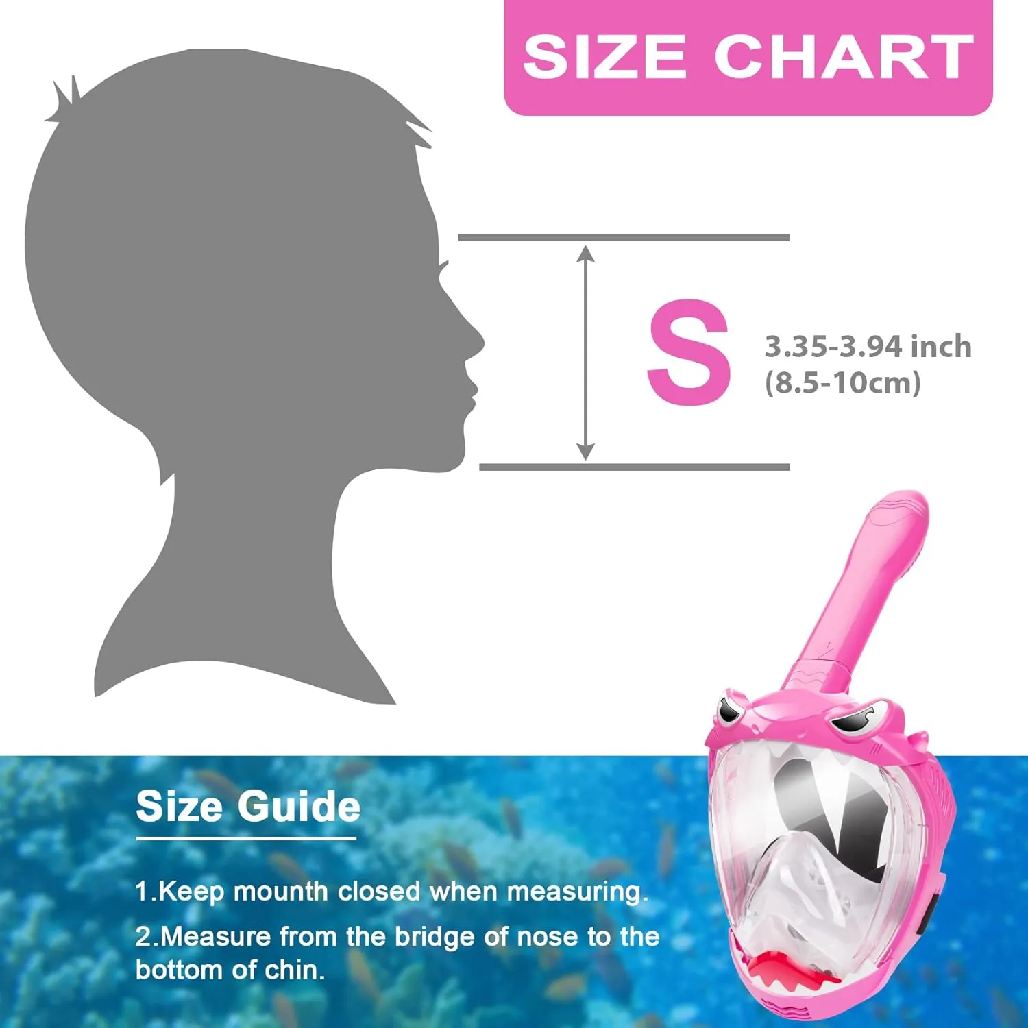 Full Face Snorkel Mask for Kids, Kids Snorkeling Set 180 Degree Panoramic View, Safe Anti-Leak Anti-Fog, Foldable Dry Top Snorkeling Gear for Kids Adult