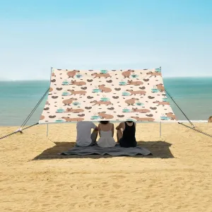 Funny Capybaras Coffee Cups Beach Camping Tent Sun Shelter for Whole Family, Beach Shade Canopy with UPF50  UV Protection,Easy Set Up and Carry,Outdoor Shade for Trips, Fishing, Backyard Fun Pi