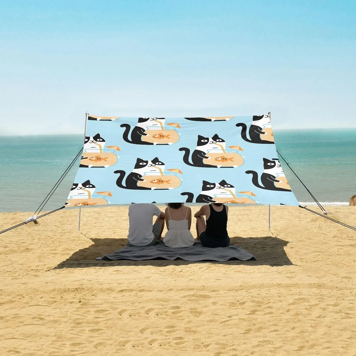 Funny Cat is Drinking Water Beach Camping Tent Sun Shelter for Whole Family, Beach Shade Canopy with UPF50  UV Protection,Easy Set Up and Carry,Outdoor Shade for Trips, Fishing, Backyard Fun Pi