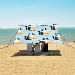 Funny Cat is Drinking Water Beach Camping Tent Sun Shelter for Whole Family, Beach Shade Canopy with UPF50  UV Protection,Easy Set Up and Carry,Outdoor Shade for Trips, Fishing, Backyard Fun Pi