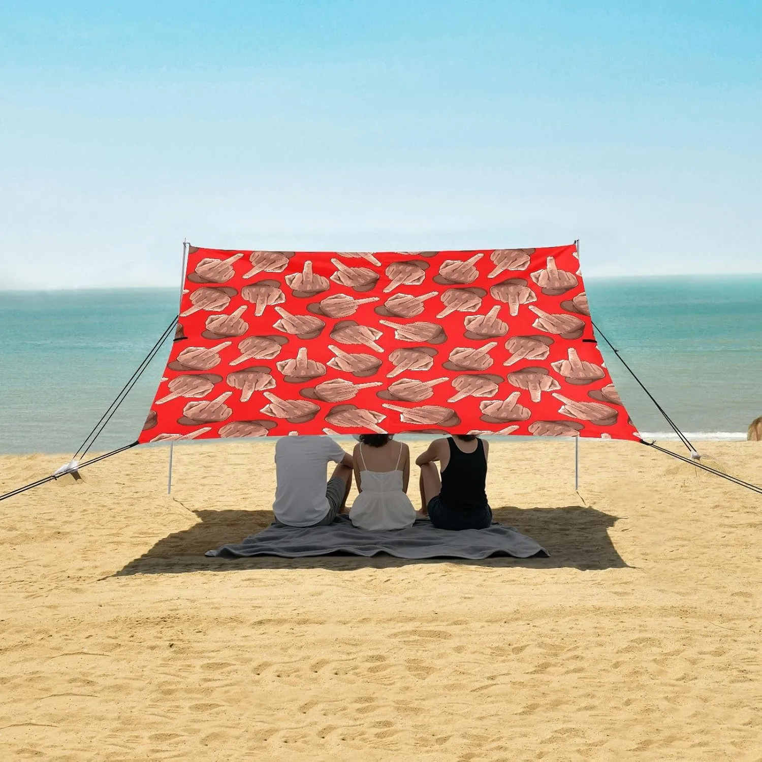 Funny Middle Finger Pattern Beach Camping Tent Sun Shelter for Whole Family, Fuck Out Beach Shade Canopy with UPF50  UV Protection,Easy Set Up and Carry,Outdoor Shade for Trips, Fishing, Backyar
