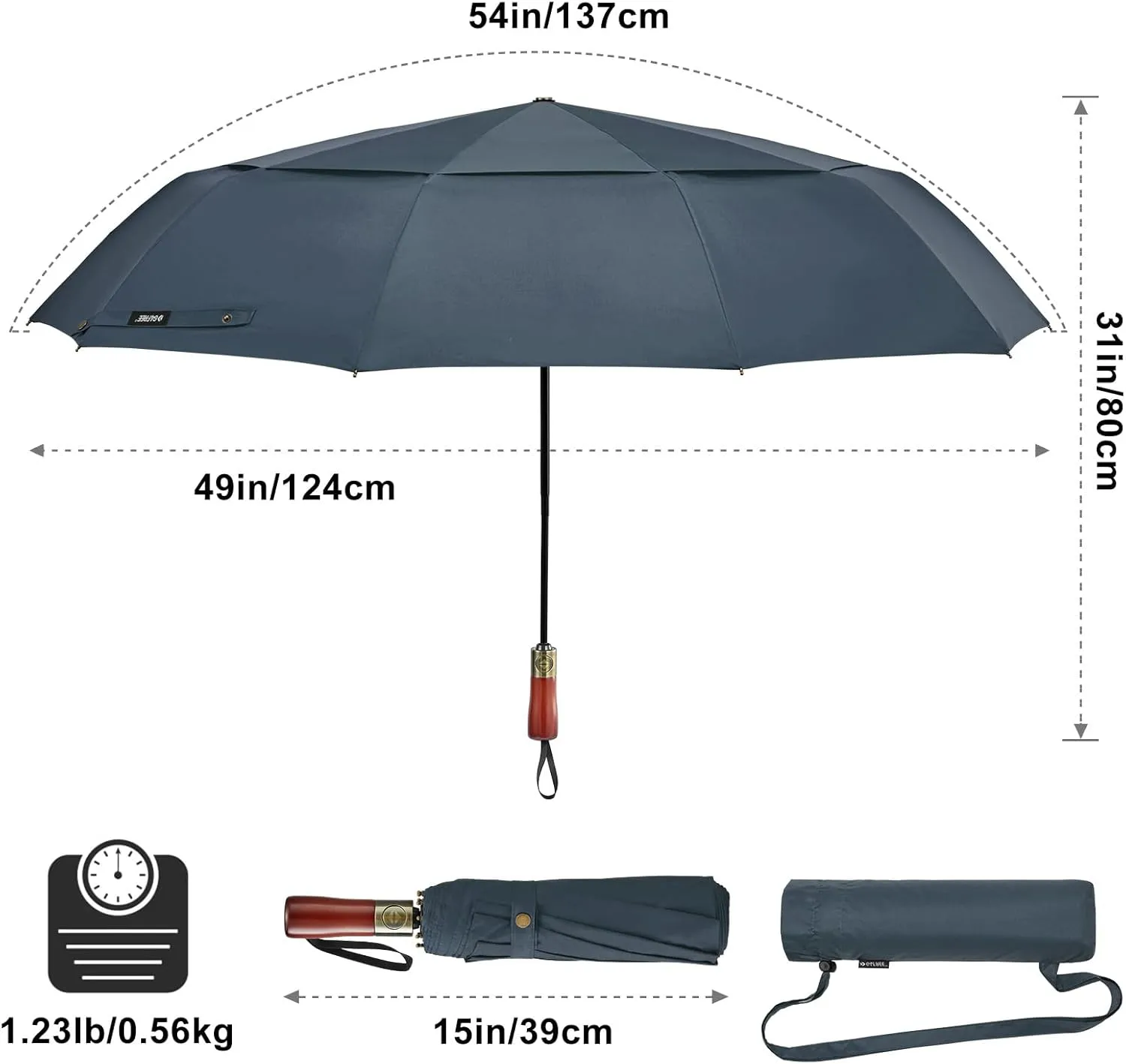 G4Free 54 Inch Large Compact Windproof Golf Umbrella for Rain Oversized Auto Open Close Folding Travel 10 Ribs Vented Double Canopy Umbrella for Women Men