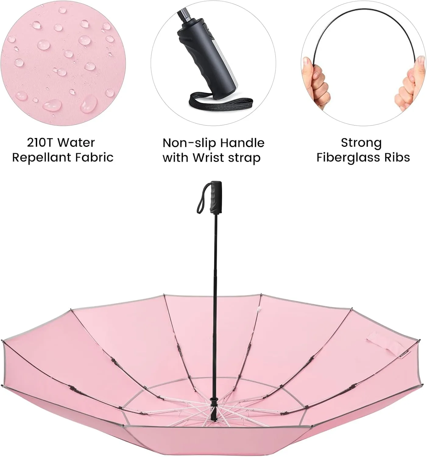 G4Free 54/62 Inch Windproof Inverted Umbrella with Reflective Stripe, Large Compact Reverse Golf Travel Umbrella for Rain 10 Ribs Double Canopy Automatic Open Close