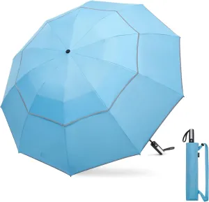 G4Free 54/62 Inch Windproof Inverted Umbrella with Reflective Stripe, Large Compact Reverse Golf Travel Umbrella for Rain 10 Ribs Double Canopy Automatic Open Close