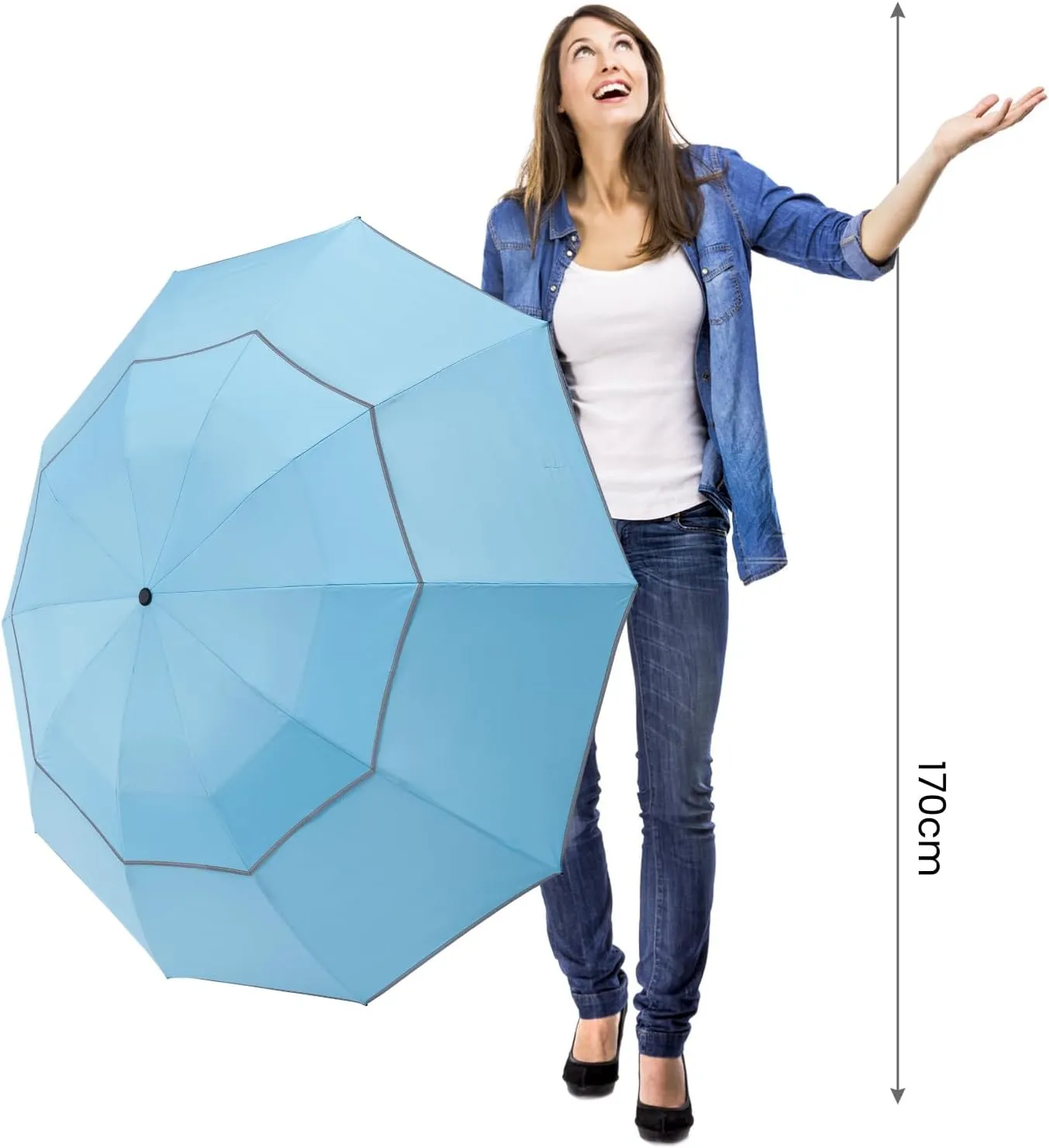 G4Free 54/62 Inch Windproof Inverted Umbrella with Reflective Stripe, Large Compact Reverse Golf Travel Umbrella for Rain 10 Ribs Double Canopy Automatic Open Close