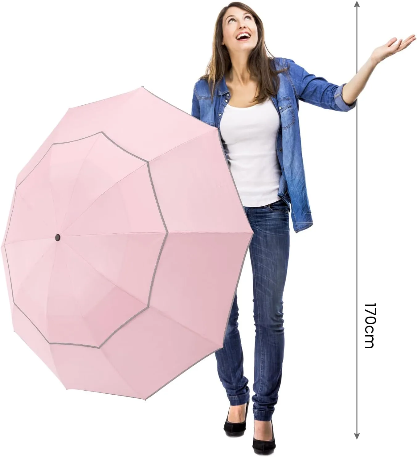 G4Free 54/62 Inch Windproof Inverted Umbrella with Reflective Stripe, Large Compact Reverse Golf Travel Umbrella for Rain 10 Ribs Double Canopy Automatic Open Close
