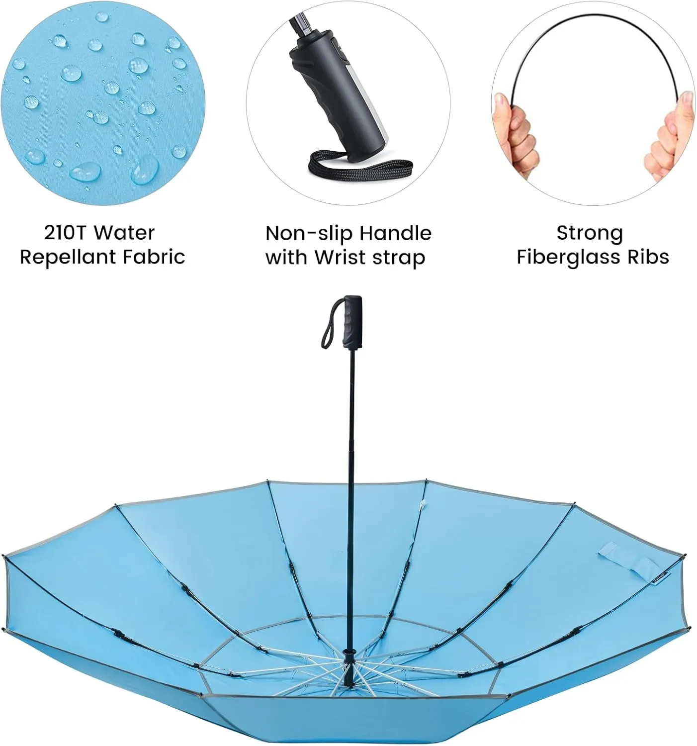 G4Free 54/62 Inch Windproof Inverted Umbrella with Reflective Stripe, Large Compact Reverse Golf Travel Umbrella for Rain 10 Ribs Double Canopy Automatic Open Close