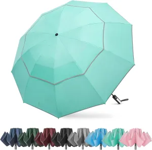 G4Free 54/62 Inch Windproof Inverted Umbrella with Reflective Stripe Large Compact Reverse Golf Umbrella for Rain 10 Ribs Double Canopy Travel Umbrella Automatic Open Close