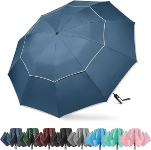 G4Free 54/62 Inch Windproof Inverted Umbrella with Reflective Stripe Large Compact Reverse Golf Umbrella for Rain 10 Ribs Double Canopy Travel Umbrella Automatic Open Close