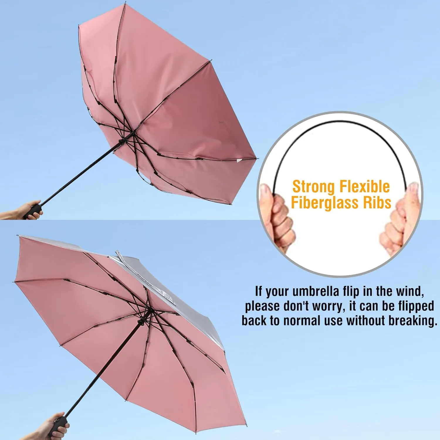 G4Free UPF 50  UV Protection Large Travel Umbrella 42/46 Inch Auto Open Close Windproof Sun Blocking Umbrella