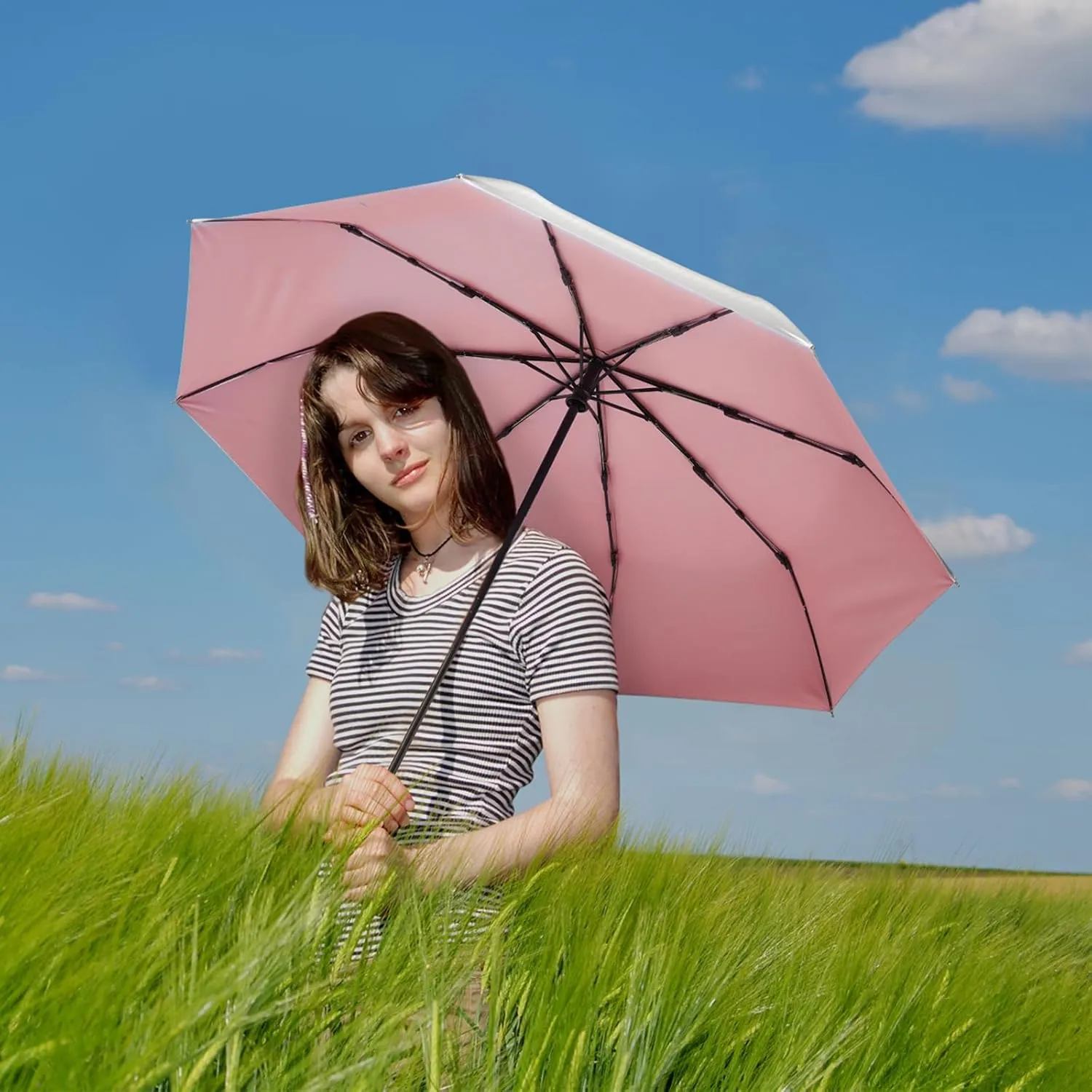 G4Free UPF 50  UV Protection Large Travel Umbrella 42/46 Inch Auto Open Close Windproof Sun Blocking Umbrella