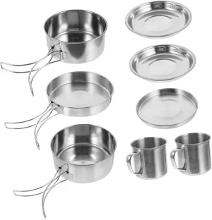 GALPADA Stainless Steel Camping Cookware 1 Set Portable Outdoor Picnic Utensils Cooking Pot Frying Pan Set