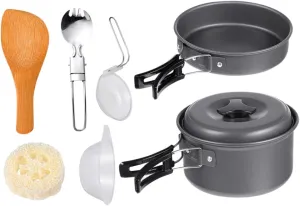 GANAZONO 1Set Outdoor Cookware Portable Camping Pan Kit for People Lightweight Cooking Utensils Compact Picnic Supplies Easy to Clean for Hiking and Outdoor