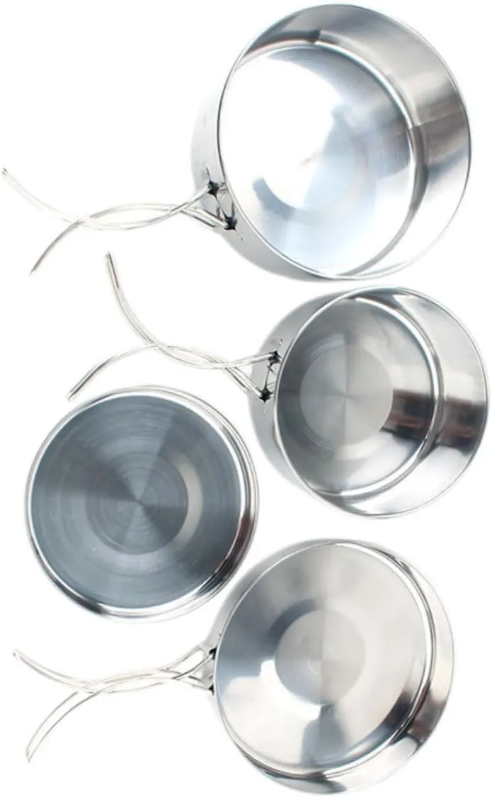 GANAZONO 4 in 1 Compact Stainless Steel Pot Set for Camping Hiking Backpacking for 2-3 People Outdoor Cooking