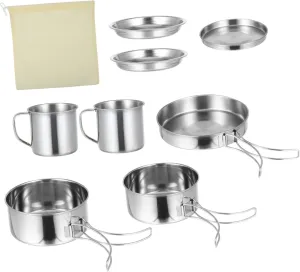 GANAZONO 8Pcs Camping Cookware Set Portable Outdoor Cook Equipment for Hiking and BBQ Compact Design for People for Backpacking and