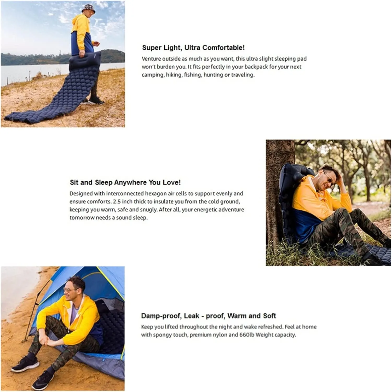 GaRcan Portable Outdoor Camping Sleeping Pad Inflatable Mattress with Pillow Ultra-Light Air Cushion with Built-in Air Pump (A 20x9x19cm)