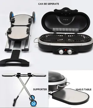 Gas BBQ Grill, Gas Stove,Gas Oven,Outdoor BBQ Grill, Very Suitable for Camping, Outdoor Cooking, Recreational Vehicles, Boats, Travel, Small and Easy to Carry (Color : Black) (Blue)