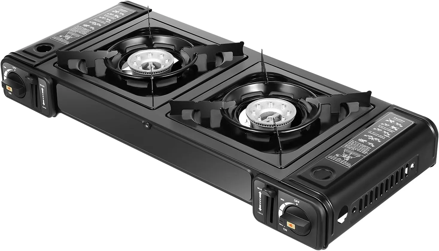 Gas Camping Stove 2 Burners Portable Gas Stove with Grill Tray, Auto Ignition Cooking Stove for Outdoor Cooking, 3924 BTU Burners, 220g Butane Tank