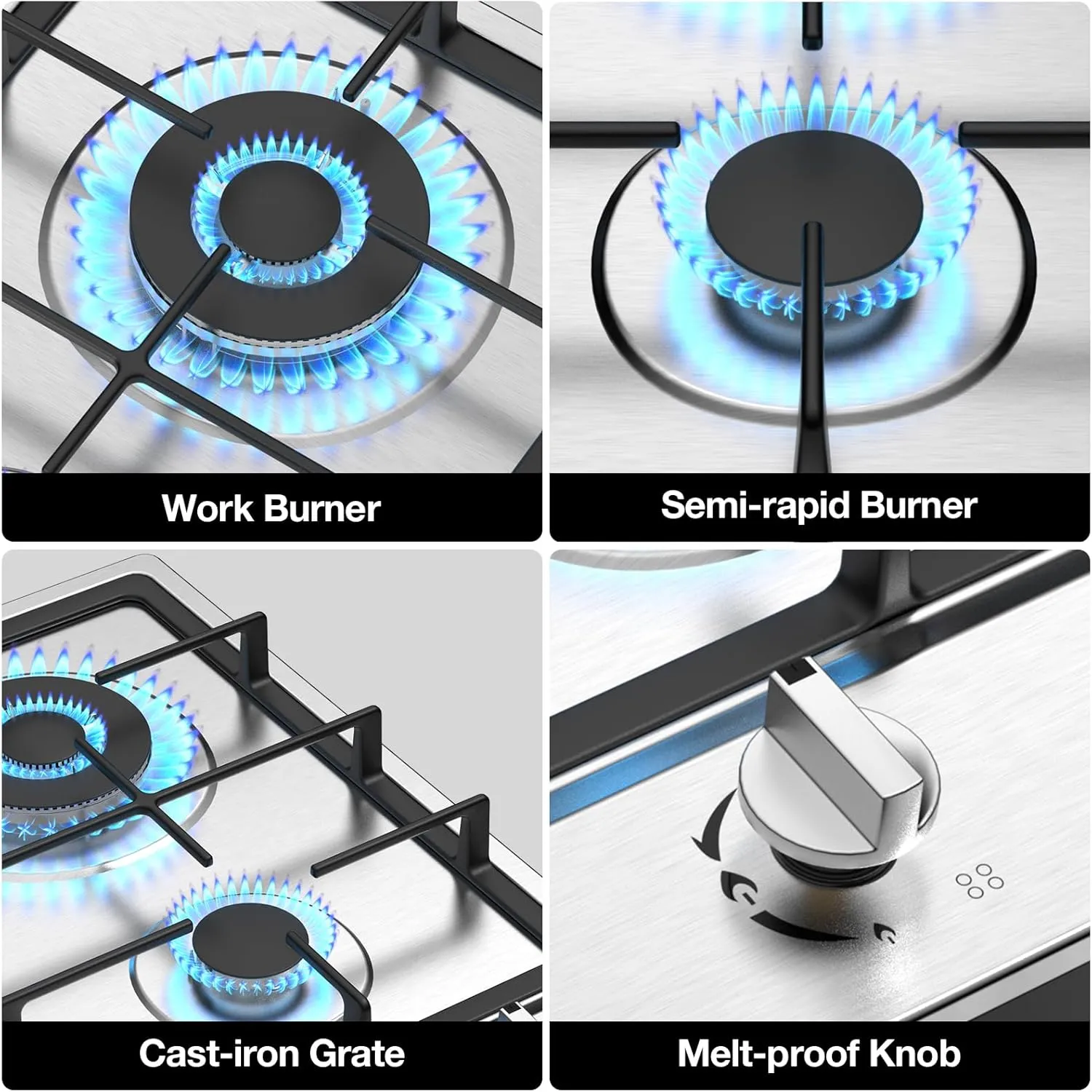 Gas Cooktop 2 Burner Propane Cooktop, Stainless Steel Propane Stove 12 inch, Bulit-in Gas Stove Top with Thermocouple Protection, Lpg/Ng Dual Fuel Drop-in Stove for Apartments, Outdoor, Rvs