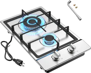 Gas Cooktop 2 Burner Propane Cooktop, Stainless Steel Propane Stove 12 inch, Bulit-in Gas Stove Top with Thermocouple Protection, Lpg/Ng Dual Fuel Drop-in Stove for Apartments, Outdoor, Rvs