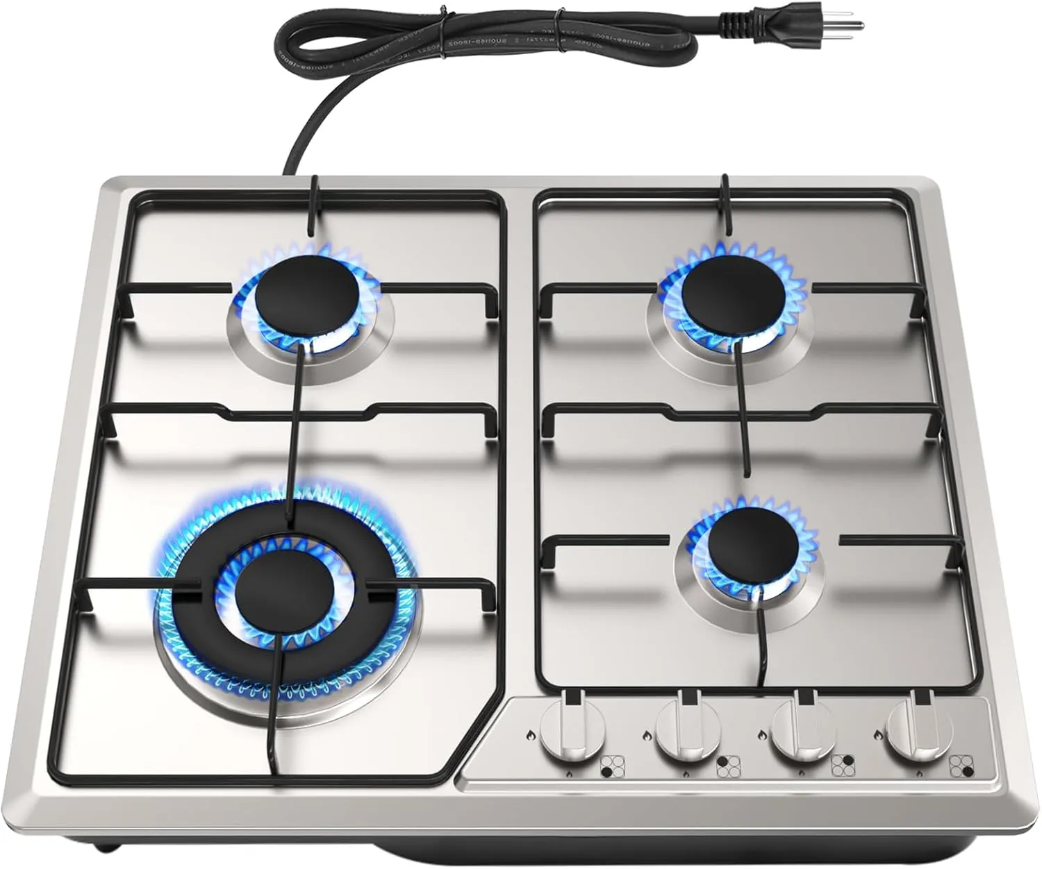 Gas Cooktops 23x20 Inch, Built-in Stainless Steel 4 Burner Gas Stove, NG/LPG Dual Fuel Propane Gas Cooktop with Thermocouple Protection for Apartment, Kitchen, Indoor,110V,Plug in