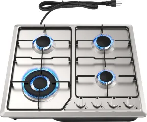 Gas Cooktops 23x20 Inch, Built-in Stainless Steel 4 Burner Gas Stove, NG/LPG Dual Fuel Propane Gas Cooktop with Thermocouple Protection for Apartment, Kitchen, Indoor,110V,Plug in