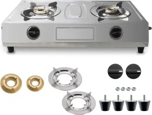 Gas Stove 2 Burner Stainless Steel Portable Gas Stove 2 Burner Camping Stove Heavy-Duty Double Gas Burner Propane Countertop Stove Indian Style Gas Stove for Cooking Outdoor W/Hose & Regulator