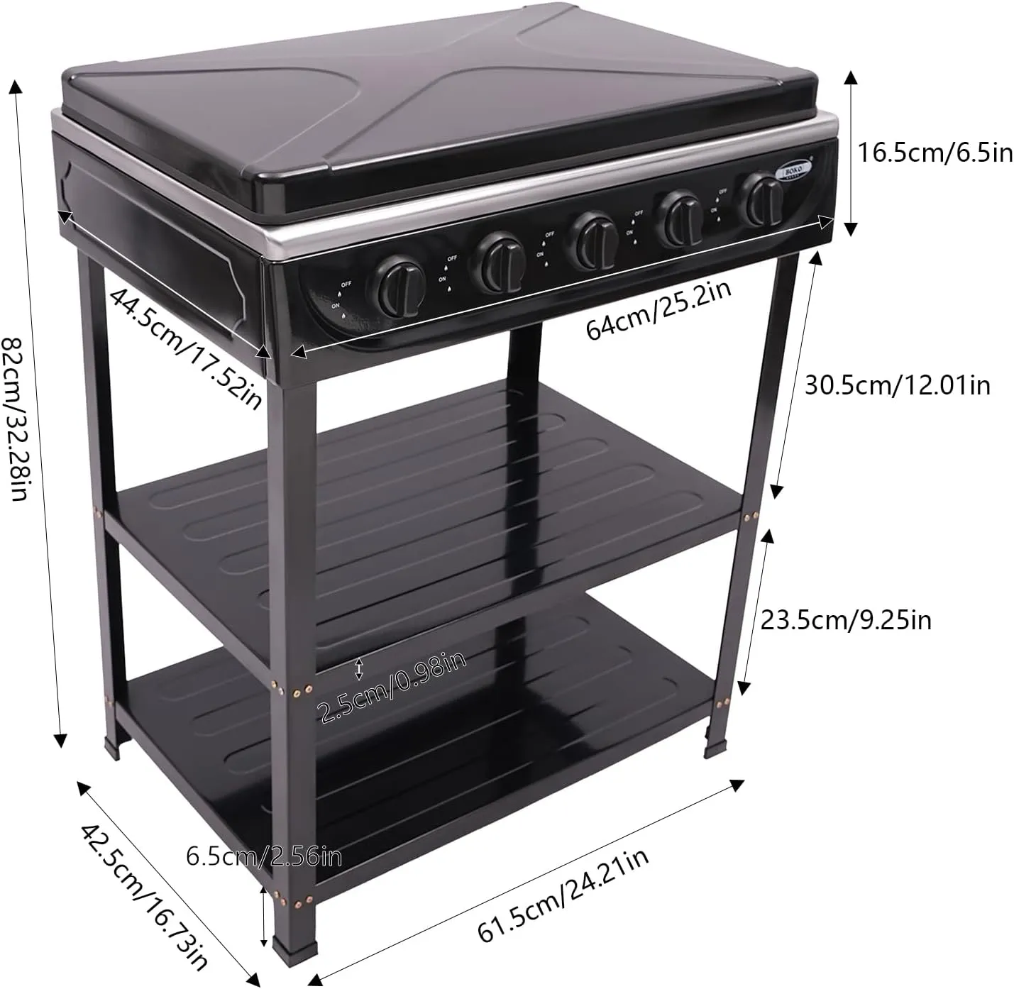 Gas Stove Portable Stove 5 Burner, with Support Leg Stand and Wind Blocking Cover Adapter Manual Ignition Camping Stove, for Home, Apartment, Outdoor Cooking, Black(NO Hose)
