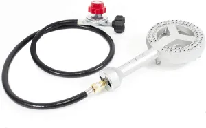 GasOne High Pressure Cast-Iron Burner Head with Brass Fitting Orifice with 0-20 Psi High Pressure Regulator & Hose Complete Kit