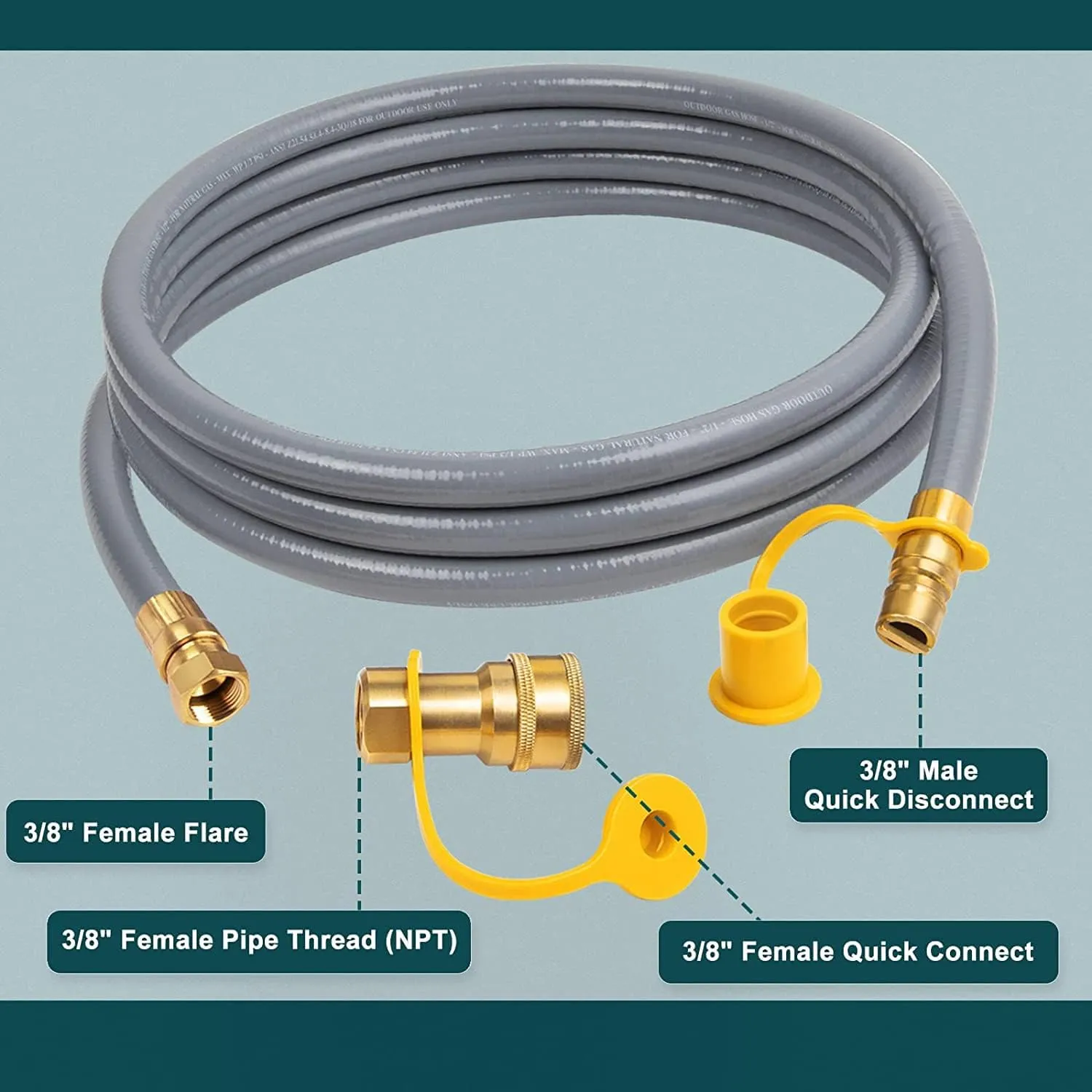 GASPRO 12 Feet 3/8" ID Natural Gas Hose, Low Pressure LPG Hose with Quick Connect, for Weber, Char-broil, Pizza Oven, Patio Heater and More