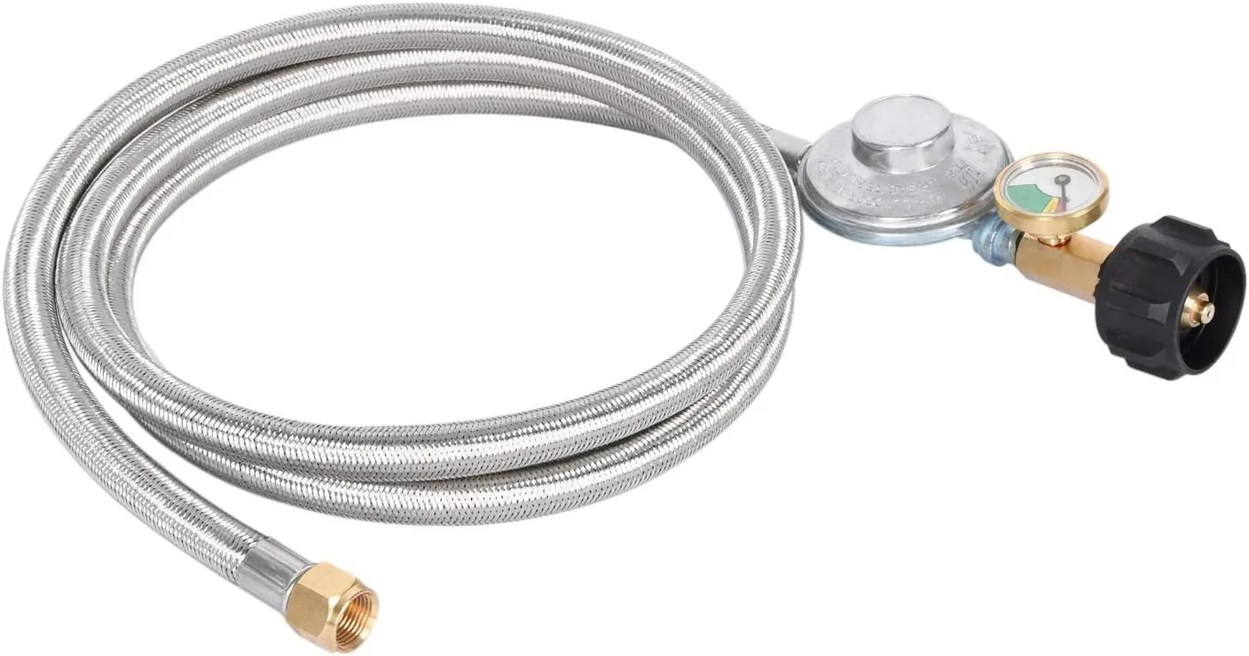 GasSaf 6FT Propane Regulator Hose with Gauge, Grill Regulator Hose QCC1 Connection for Most LP Gas Grill, Heater, and Fire Pit Table, 3/8" Female Flare Nut