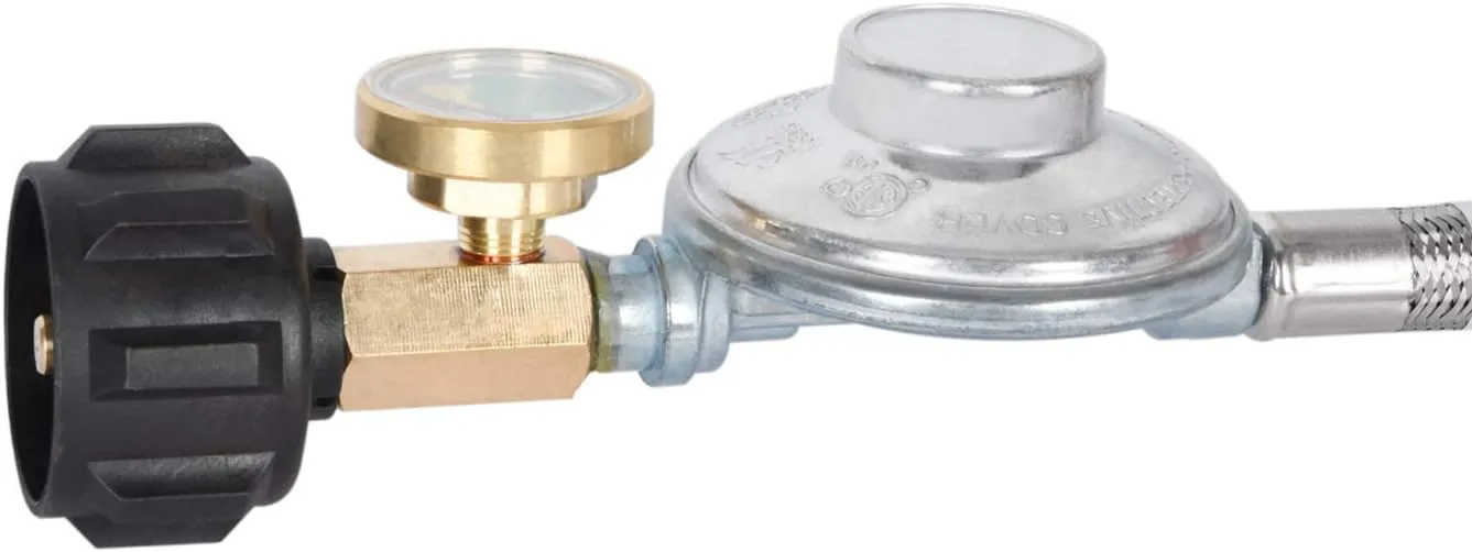 GasSaf 6FT Propane Regulator Hose with Gauge, Grill Regulator Hose QCC1 Connection for Most LP Gas Grill, Heater, and Fire Pit Table, 3/8" Female Flare Nut