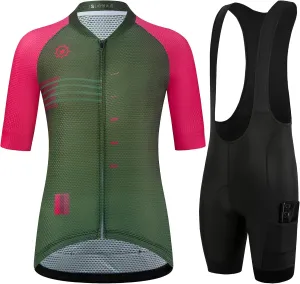 GCRFL Women's Cycling Jersey Sets Road Bike Jersey Riding Shirts Highly Breathable, Bib Shorts with Pockets and 4D Padded