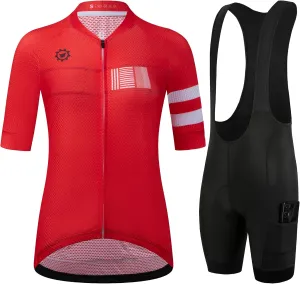GCRFL Women's Cycling Jersey Sets Road Bike Jersey Riding Shirts Highly Breathable, Bib Shorts with Pockets and 4D Padded